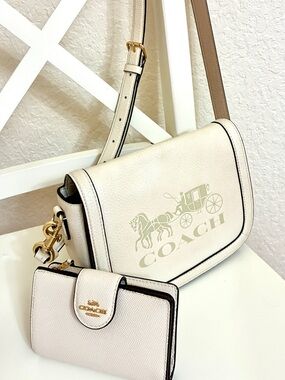 Coach Pebbled Leather Crossbody with Matching Chalk/ Vanilla Wallet